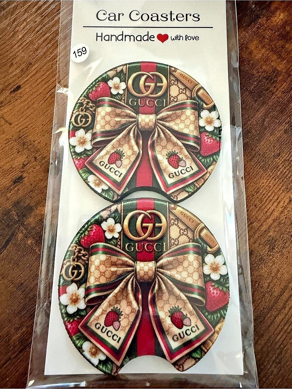 Handmade Car Coasters Green & Red